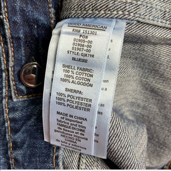 Good American Sherpa Collar Boyfriend Denim Jacket NEW - Picture 8 of 9